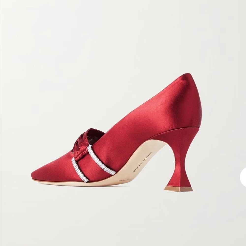 MANOLO BLAHNIK Fetis 70 Crystal-Embellished Satin Trimmed Velvet Pumps - Picture 3 of 6